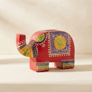 Pure leather elephant design piggy bank — hand embossed genuine leather coin bank Shantiniketan