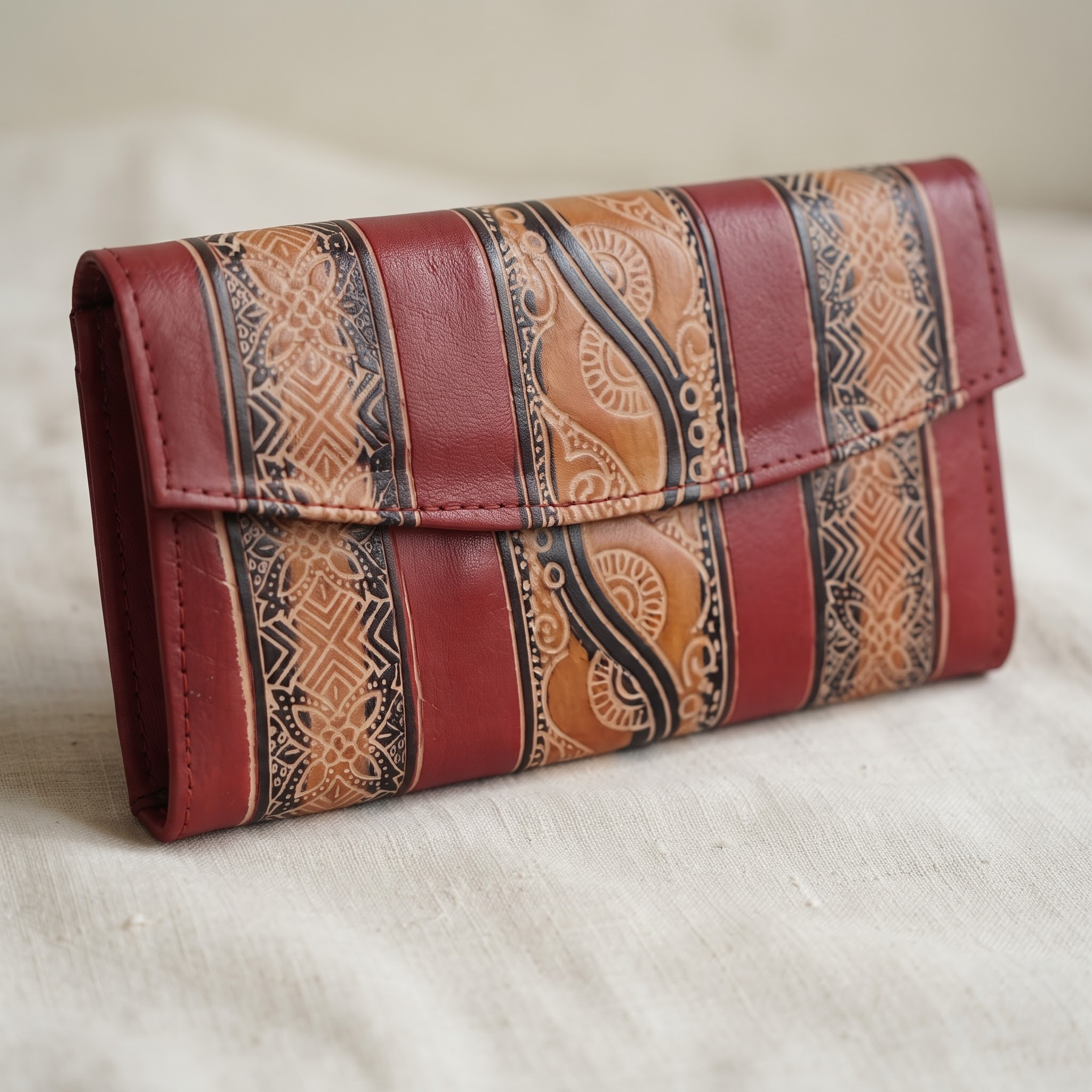 hand embossed leather purse