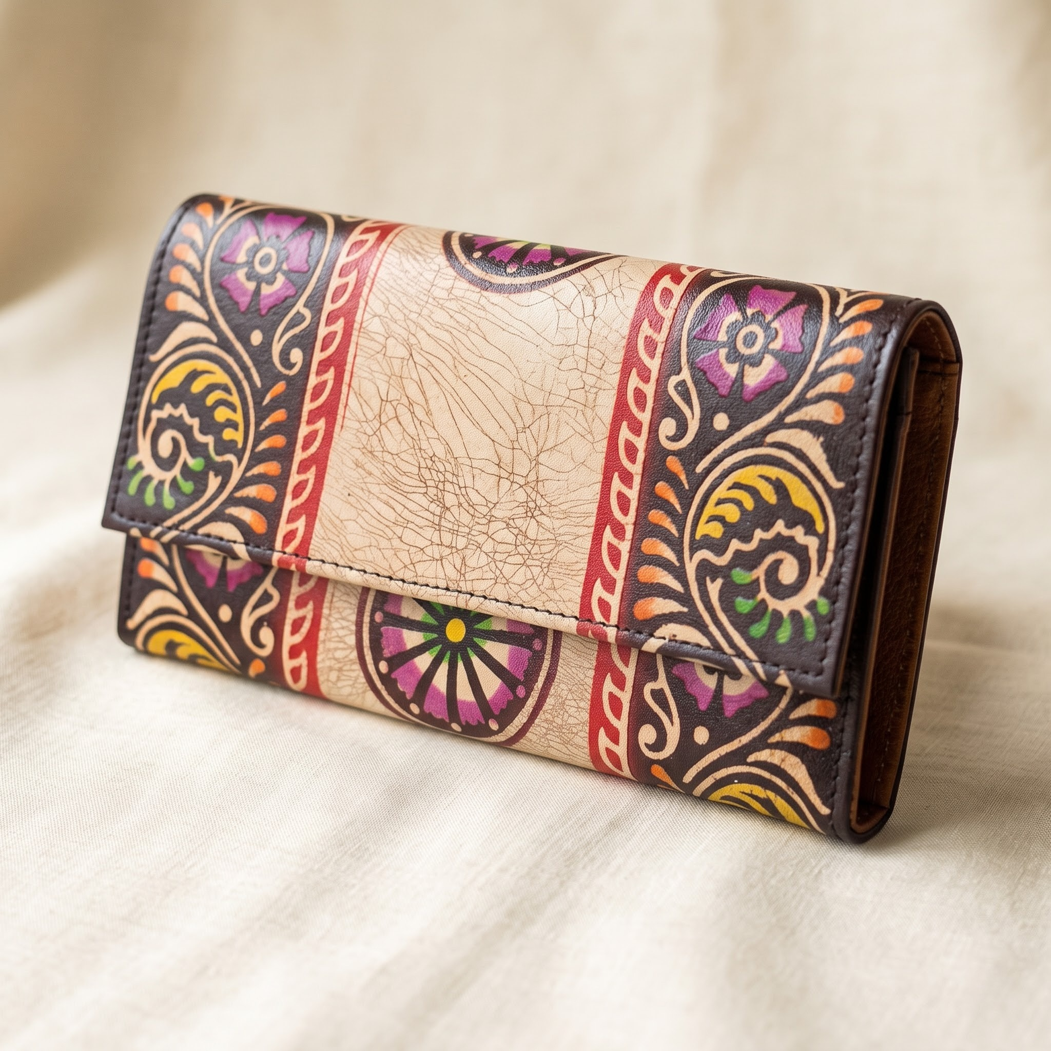 batik leather purse