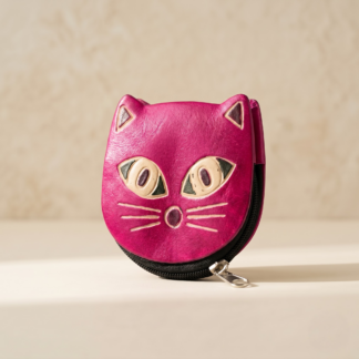 hand emobossed leather cat coin purse