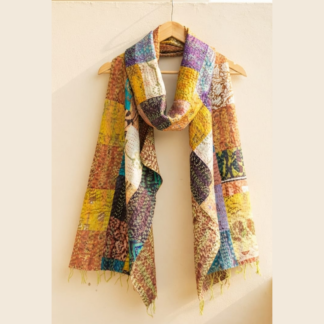 Reversible kantha stitch silk patchwork dupatta stole multicolor — handmade