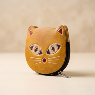 hand emobossed leather cat coin purse