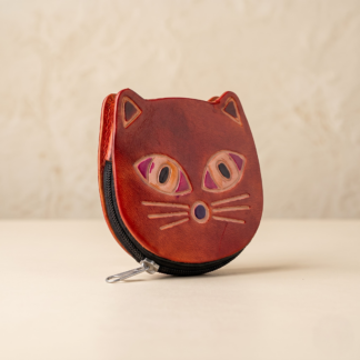 hand emobossed leather cat coin purse
