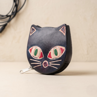 hand emobossed leather cat coin purse