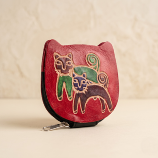 cat and kitten design genuine leather coin purse — zip closure