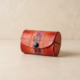 genuine leather double lipstick case with mirror — holds 2 lipsticks