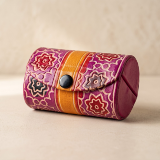genuine leather double lipstick case with mirror — holds 2 lipsticks