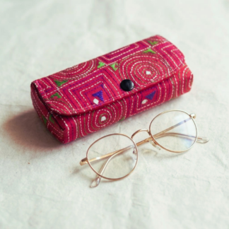Kantha stitch hand embroidered cotton spectacle case