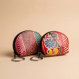 Hand embossed genuine leather keyring with coin purse
